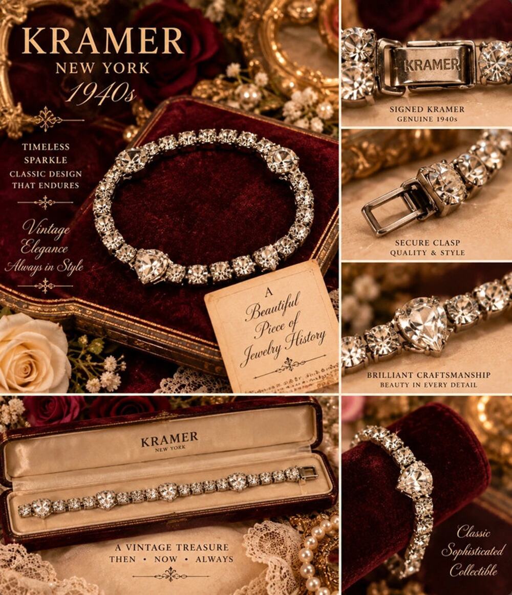 Kramer Rhinestone Tennis Bracelet with Pear Shape Centerpiece